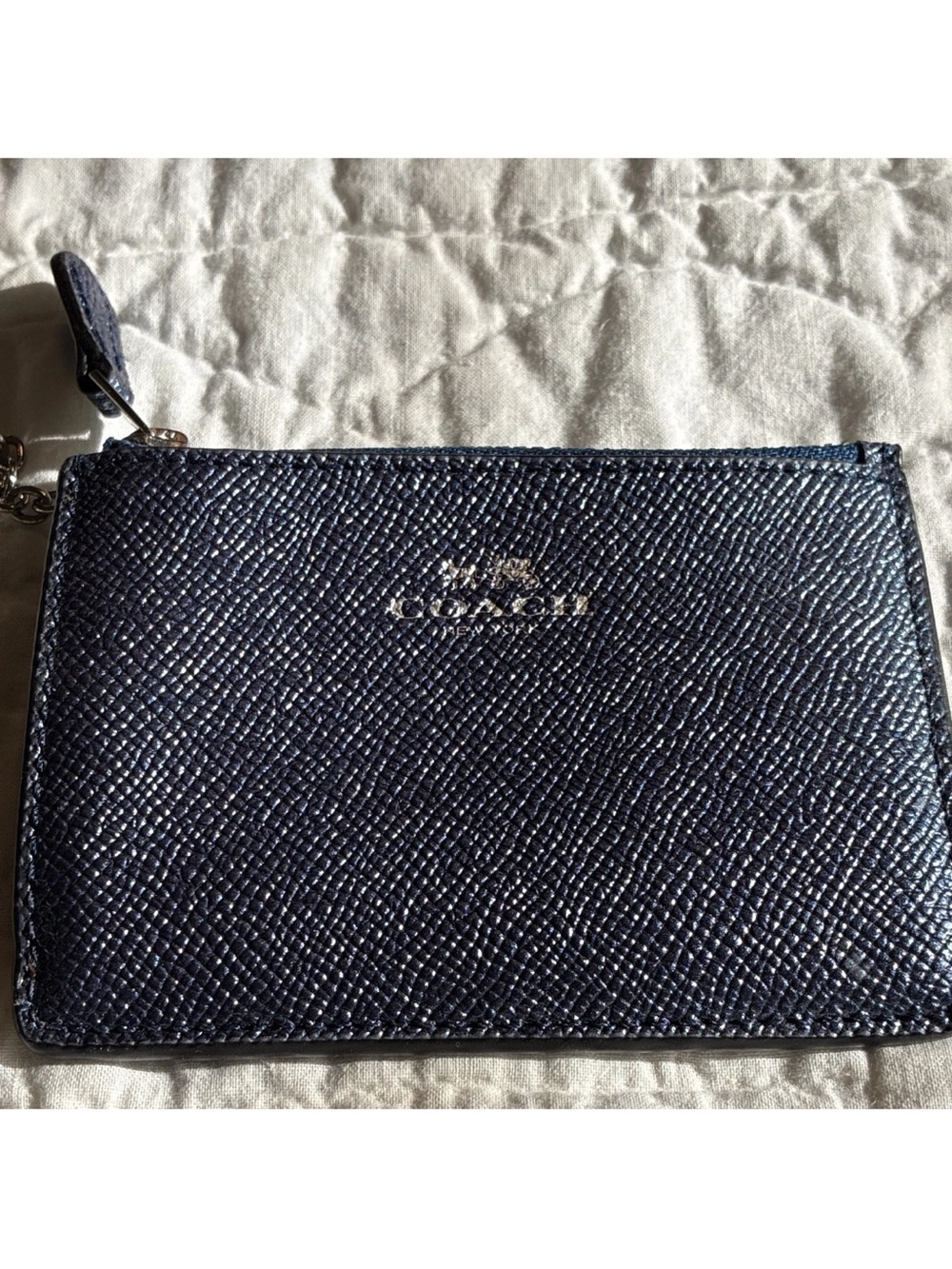Coach Women Leather Zip ID Card Holder ID/Document Holder Key Ring Navy F21072 - Picture 4 of 6